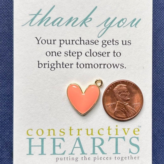 v Heart peachy pink enamel